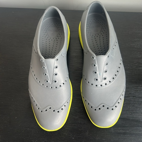 Biion Oxford Wingtip Golf Loafers Slip On Grey/Yellow Rubber Oxford Gold Shoes - Picture 15 of 16